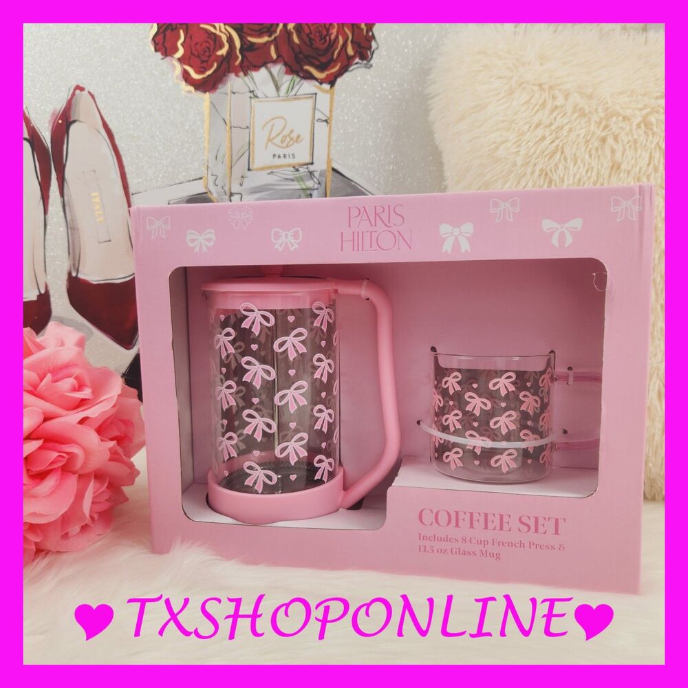 💗☕Paris Hilton Coquette 8 Cup Glass Mug Coffee Gift Box☕💗 NEW